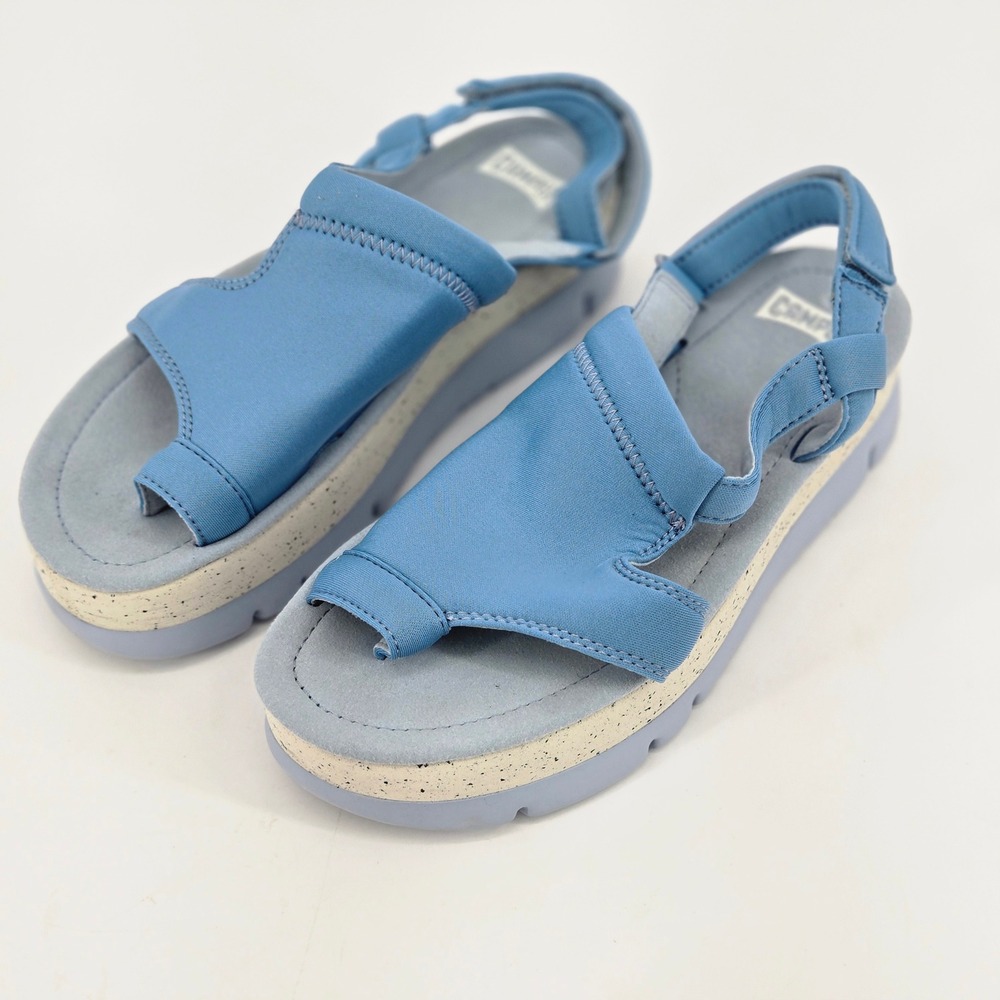 Camper Oruga Up Platform Sandals Blue Fabric Asymmetric Wedge Euro 38 US 8 EUC